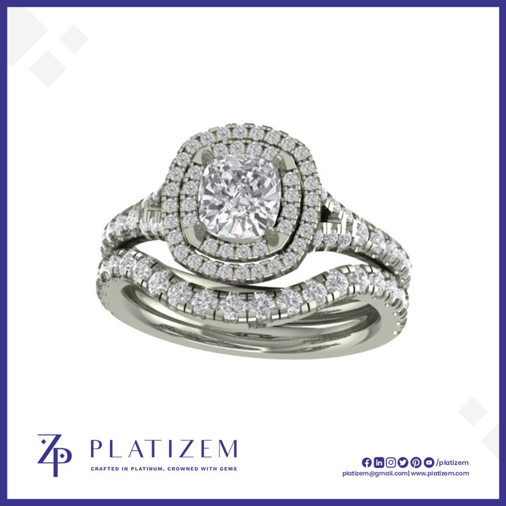 Cushion Cut Lab Grown Diamond Double Halo Bridal Ring Set