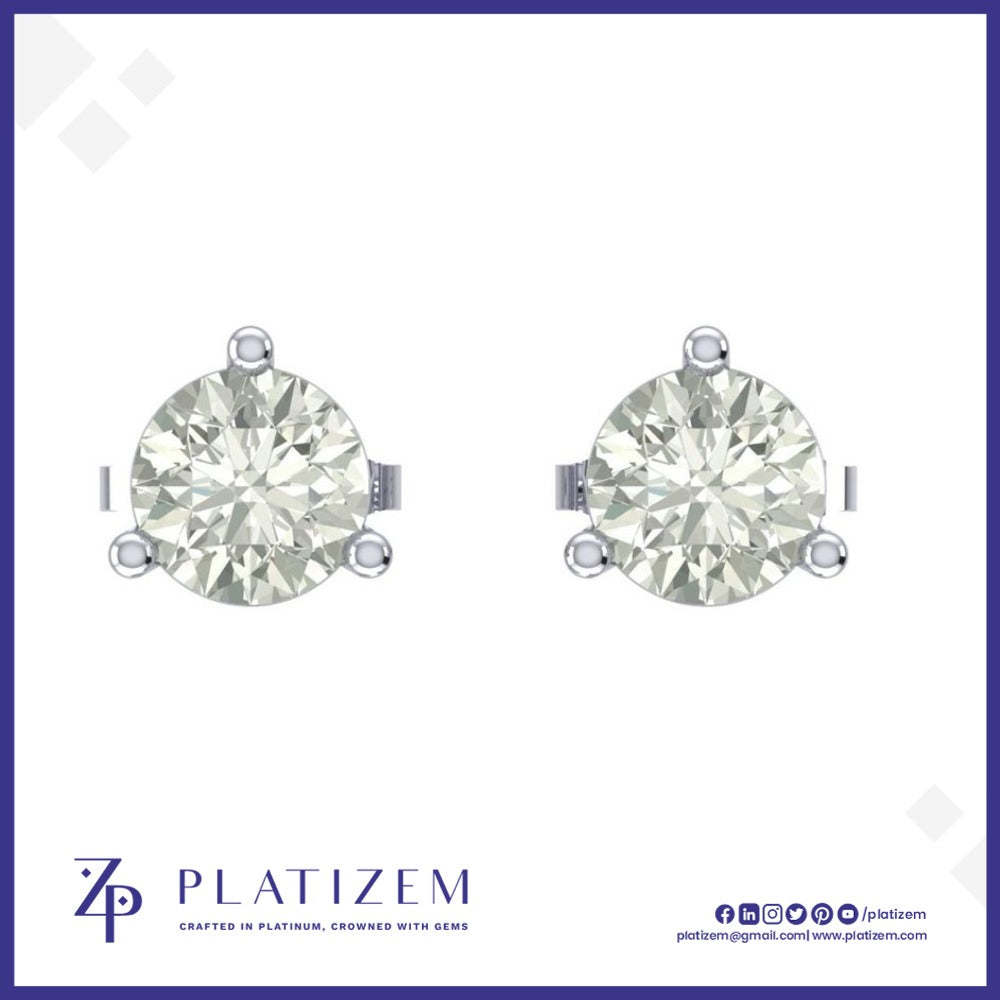 Round Diamond Three Prong Martini Stud Earrings for Women