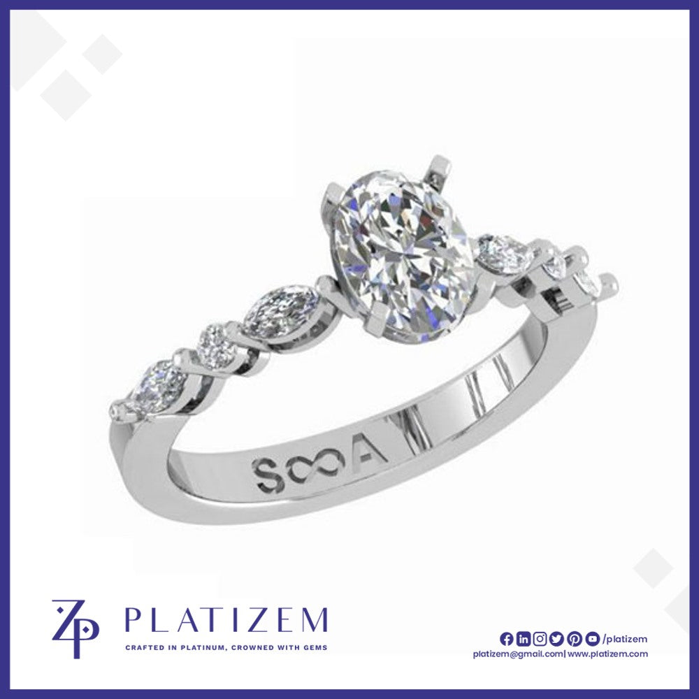 Oval Diamond Ring with Marquise Cluster Shoulders for Women