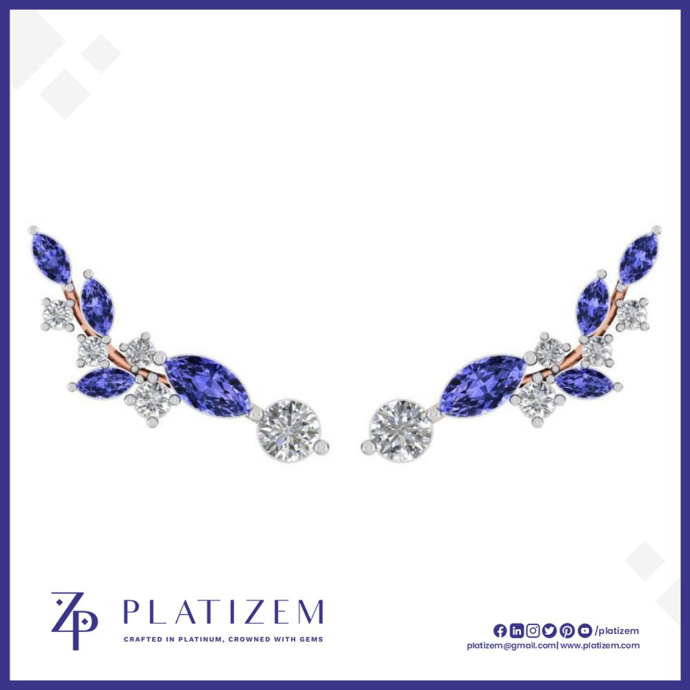 Blue Marquise Diamond Ear Climber Earrings
