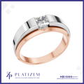 A two-tone ring featuring a silver-colored outer band and a rose gold inner band, with a princess-cut diamond set in the center. The ring is presented on a white background with a blue border, and the brand name 'PLATIZEM' is visible at the bottom.