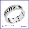 A silver-toned band ring with black trigram symbols and clear stones, shown on a white background with the Platizem brand logo at the bottom.