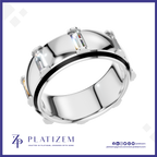 A polished silver-toned ring with a black inlay band and rectangular clear gemstones, shown on a white background with the Platizem brand logo at the bottom.