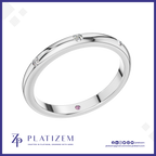 Flush Set Diamond Wedding Band Ring for Women with Pink Stone Accent