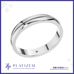 Grooved Wedding Band Ring for Men with Hidden Gemstone Accent