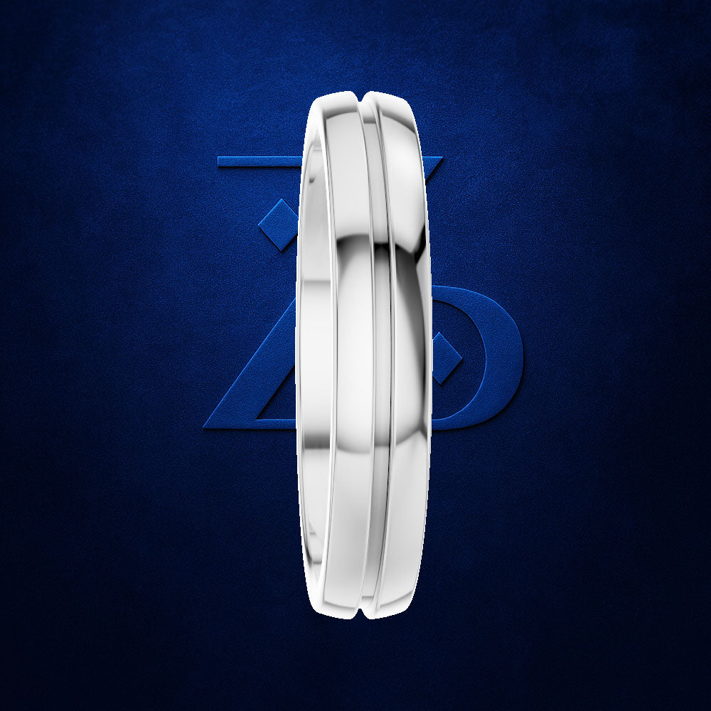 Grooved Wedding Band Ring for Men with Hidden Gemstone Accent