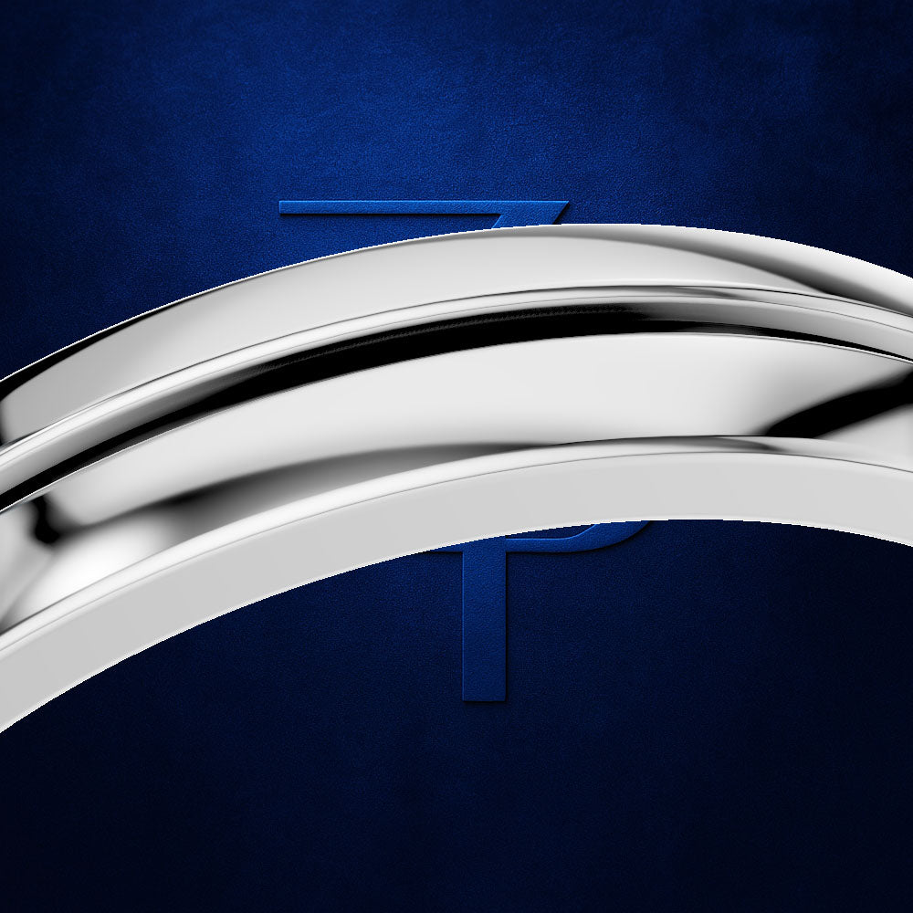 Grooved Wedding Band Ring for Men with Hidden Gemstone Accent