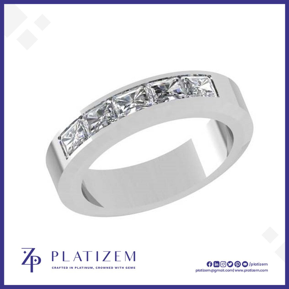 Radiant Cut Diamond Wedding Band with Channel Set Row and Beveled Edges