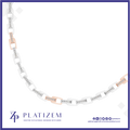 A platinum chain necklace with alternating white and rose gold oval links, each accented with small clear stones, displayed on a white background with the Platizem brand logo at the bottom.