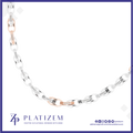 A platinum chain necklace with alternating silver and rose gold oval links, accented with small clear gemstones, displayed on a white background with the Platinzem brand logo at the bottom.