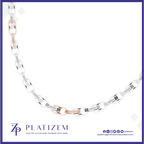 A platinum chain necklace with alternating silver and rose gold oval links, accented with small clear gemstones, displayed on a white background with the Platinzem brand logo at the bottom.