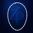 A dark blue textured square graphic featuring a large embossed-style 'ZP' monogram inside an oval border made of repeating small white and gray symbols, with a subtle drop shadow.