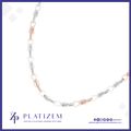 A platinum chain necklace with rose gold and white gold links, each inlaid with small clear gemstones, displayed on a white background with the Platizem brand logo at the bottom.