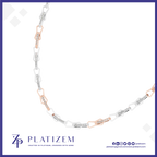A platinum chain necklace with rose gold and white gold links, each inlaid with small clear gemstones, displayed on a white background with the Platizem brand logo at the bottom.