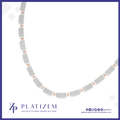 A platinum chain necklace with rectangular links paved with clear stones and accented with rose gold, displayed on a white background with the brand logo 'PLATIZEM' at the bottom.