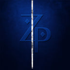 A stylized blue 'ZP' monogram logo centered on a dark textured blue background, with a vertical white ruler overlay running down the middle.