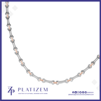 A Platizem chain necklace featuring silver-toned oval links with small rose gold accents, displayed on a white background with a blue border and brand logo.
