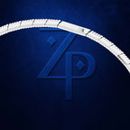A stylized blue monogram logo reading 'ZP' with a white curved strip resembling a tire tread or segmented track arching above it on a textured dark blue background.