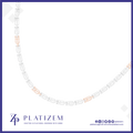 A platinum chain necklace with rose gold accent links, displayed in a curved shape on a white background with a blue border. The brand name 'PLATIZEM' is visible at the bottom.