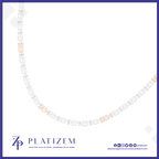 A platinum chain necklace with rose gold accent links, displayed in a curved shape on a white background with a blue border. The brand name 'PLATIZEM' is visible at the bottom.