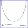 A silver-toned chain necklace with rectangular links and small rose gold cube accents, displayed on a white background with a blue border. The brand name 'PLATIZEM' is visible at the bottom.