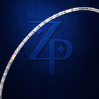 A close-up of a silver-toned chain link bracelet with small gold-toned accent links, set against a dark textured blue background with a large embossed 'ZP' logo.