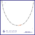 A silver-toned chain necklace with a single rose gold accent link at the bottom center, displayed on a white background with a blue border and the PLATIZEM brand logo at the bottom.
