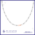 A silver-toned chain necklace with a single rose gold accent link at the bottom center, displayed on a white background with a blue border and the PLATIZEM brand logo at the bottom.
