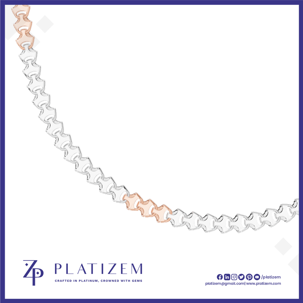 A close-up of a chain bracelet or necklace with repeating star-shaped links, shown on a white background with the brand name PLATIZEM at the bottom. The chain is primarily silver-toned with a small section of rose-gold-toned links.