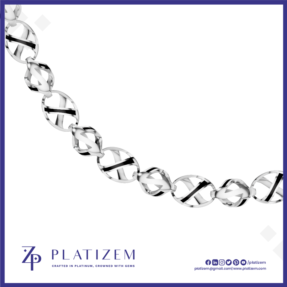 A close-up of a polished silver-toned chain bracelet with oval links, shown against a white background with the brand name PLATIZEM at the bottom.