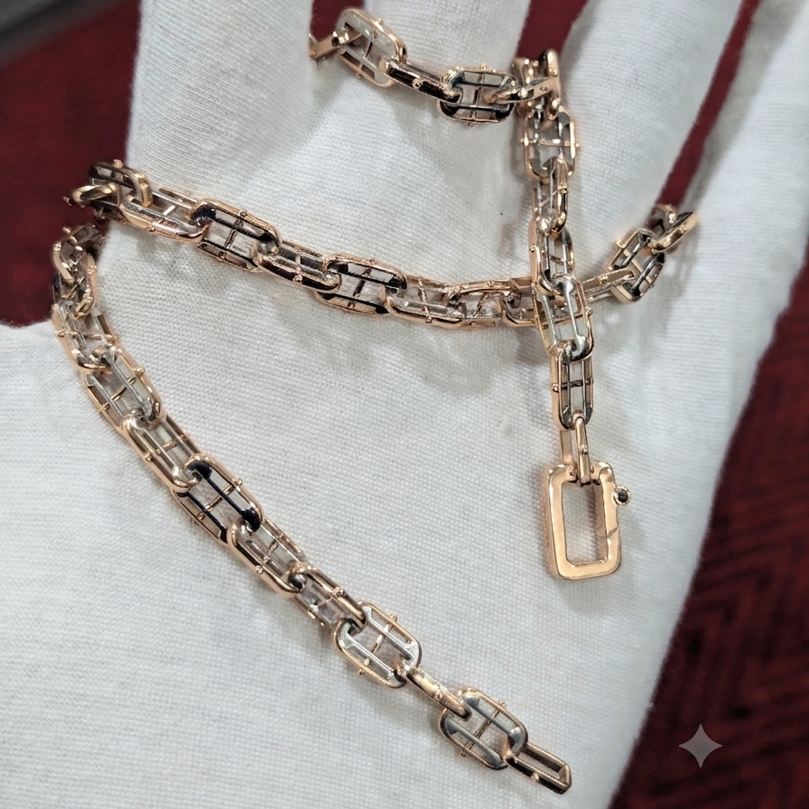 Bold Platinum Link Chain Necklace with Texture