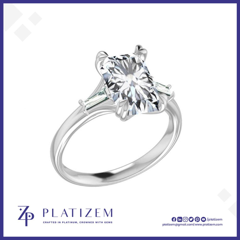 Emerald Cut Three Stone Lab Grown Engagement Ring