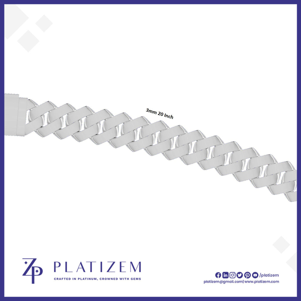 Platinum 3mm Curb Link Chain with Polished Textured Finish