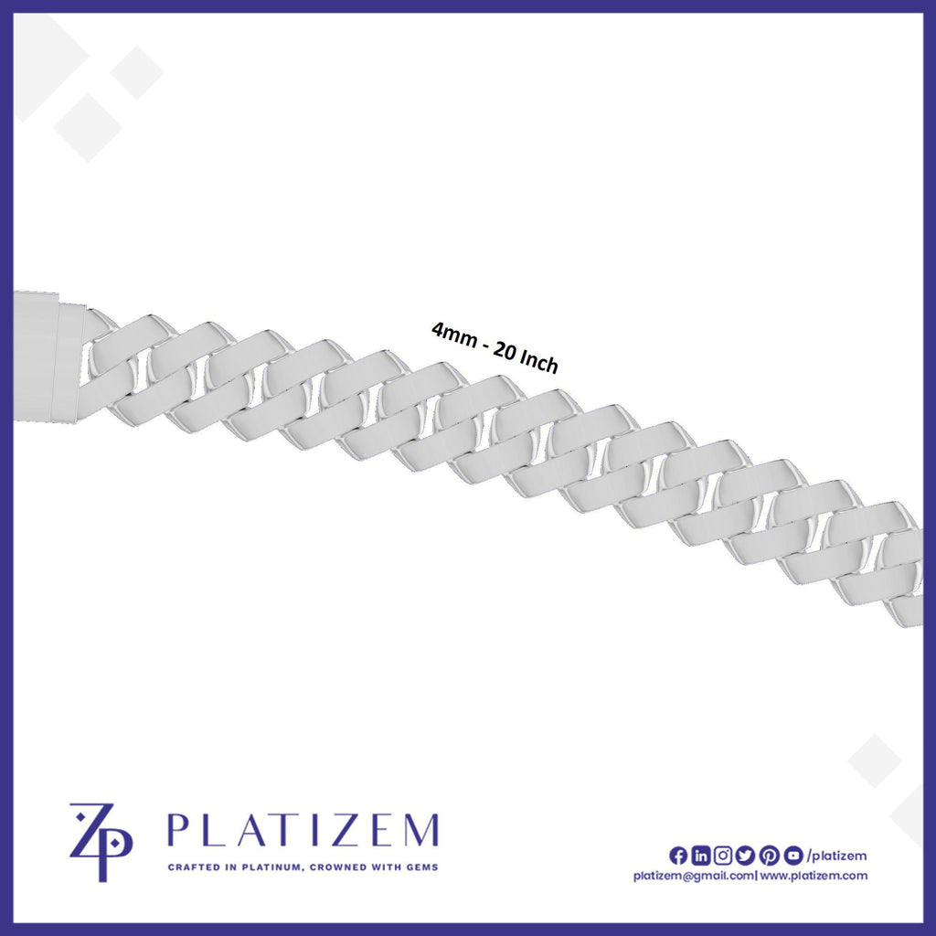 Platinum 4mm Curb Cuban Link Chain with Delicate Polished Texture