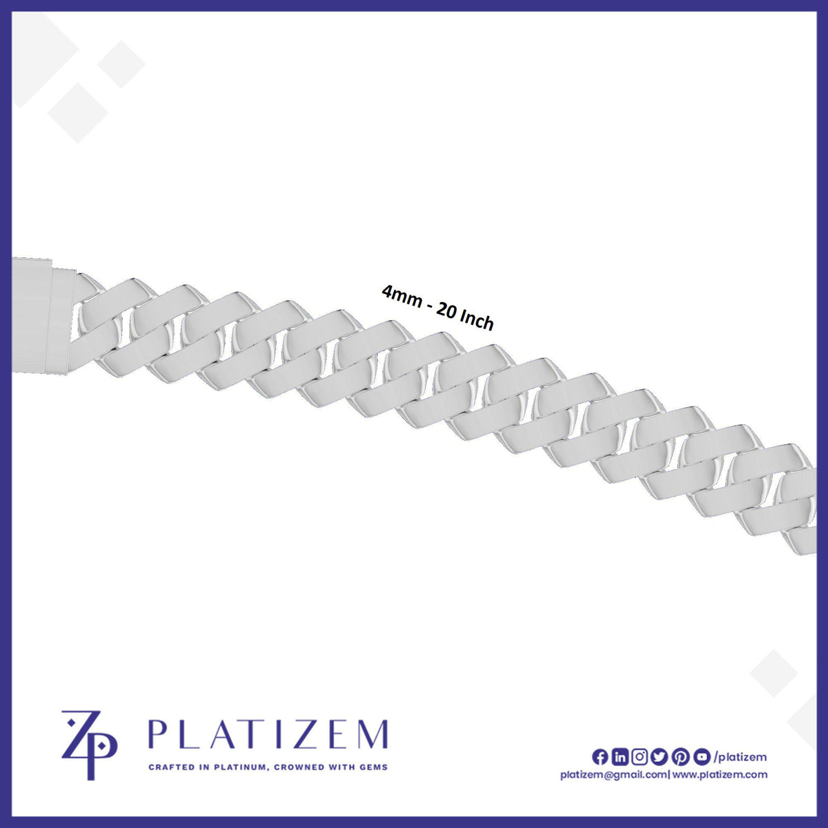Platinum 4mm Curb Cuban Link Chain with Delicate Polished Texture