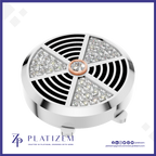 A round silver-toned jewelry setting or decorative piece with a circular center and five triangular sections set with clear gemstones, shown on a white background with the brand name PLATIZEM at the bottom.