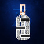A custom monogram pendant featuring the number 4 and letter S, crafted in white gold or platinum with pavé-set clear stones and rose gold accents on the top loop, set against a textured dark blue background.