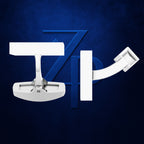 A white and silver automatic golf cart with a curved rear bumper, shown against a dark blue textured background with a stylized blue 'ZP' logo.