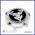 A round golf ball marker cap featuring a polished silver-tone metal bezel set with clear crystals, a black center, and a white deer head logo. The brand name 'PLATIZEM' is visible at the bottom of the image.