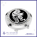 A round silver-toned golf ball cap featuring a black center with a white stylized horse logo, surrounded by a halo of clear crystals. The brand name 'PLATIZEM' is visible at the bottom of the image.
