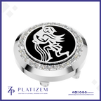A round silver-toned golf ball cap featuring a black center with a white stylized horse logo, surrounded by a halo of clear crystals. The brand name 'PLATIZEM' is visible at the bottom of the image.