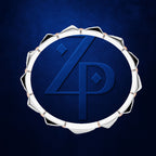 A circular white and silver metallic emblem with a stylized blue '4P' monogram on a textured dark blue background.