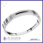 A silver-toned geometric ring with a central black inlay and rows of clear stones, shown on a white background with the Platizem brand logo at the bottom.