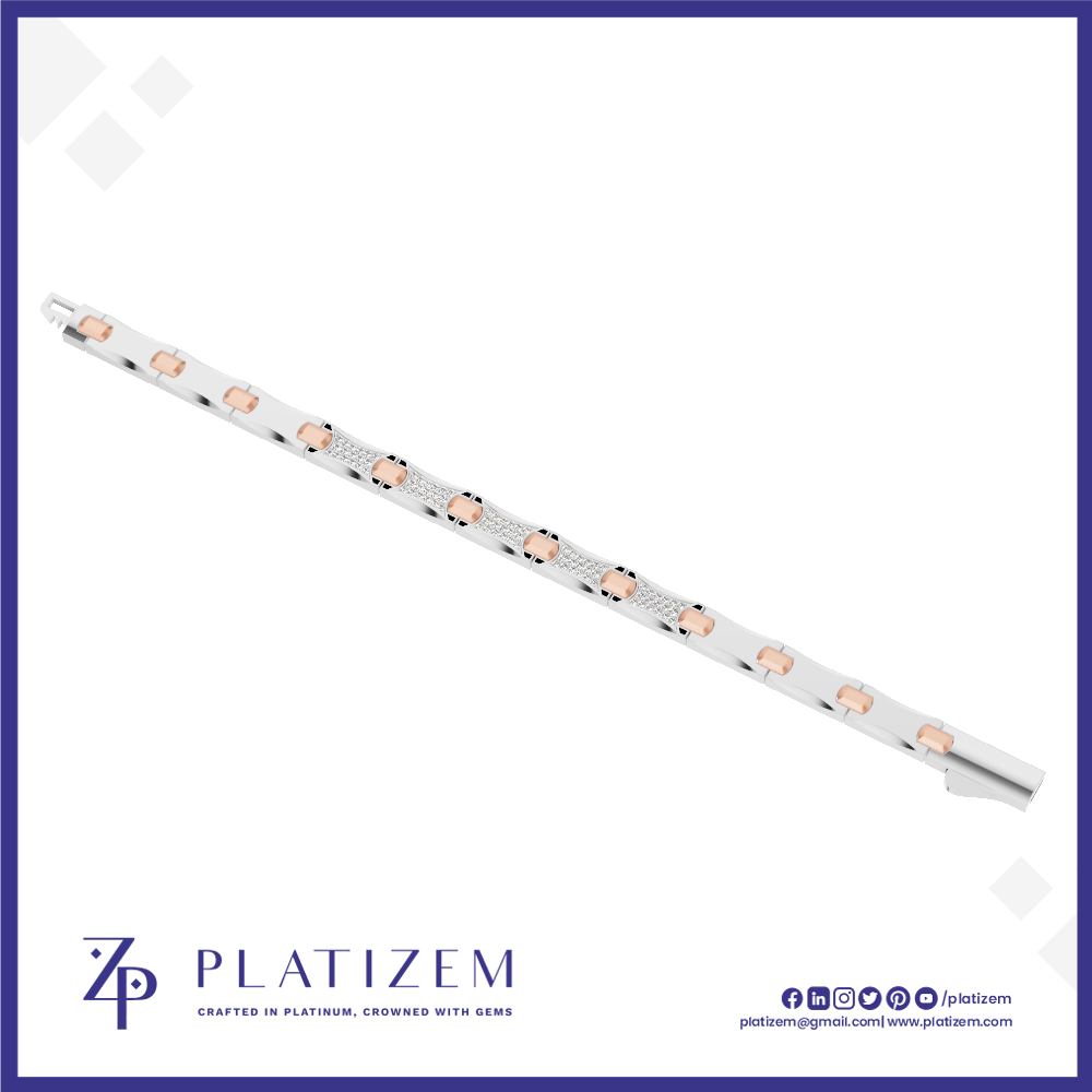 A slim white LED light strip with multiple rose gold/copper-colored lenses, shown diagonally on a white background with a blue border and the Platizem brand logo at the bottom.
