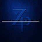 A stylized blue 'ZP' monogram logo centered on a dark textured blue background, with a thin white horizontal line crossing the middle.