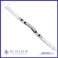 A white and silver-plated bracelet with black triangular inlays and rows of clear stones, shown diagonally on a white background with the Platizem brand logo at the bottom.
