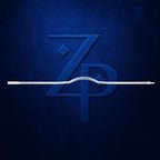 A close-up of a white braided cord or cable laid horizontally across a textured dark blue surface, with a large embossed stylized 'ZP' logo behind it.