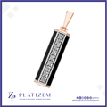 A rectangular pendant necklace featuring a black enamel center, a row of clear gemstones in silver-toned settings, and rose gold-toned borders and bail, shown on a white background with the Platizem brand logo at the bottom.