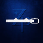 A white belt with silver-toned buckle and a matching white-and-silver branded buckle, shown against a dark blue textured background with a large embossed ZPD logo.