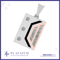 A rectangular silver pendant with a bail, featuring a black chevron design, a peach-colored inner panel with rows of clear stones, and three small square clear stones on the left side. The brand name 'PLATIZEM' is visible at the bottom of the image.